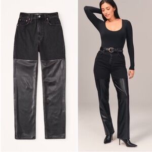 Abercrombie Fitch Black Jeans 90’s Straight High Rise Leather and Denim